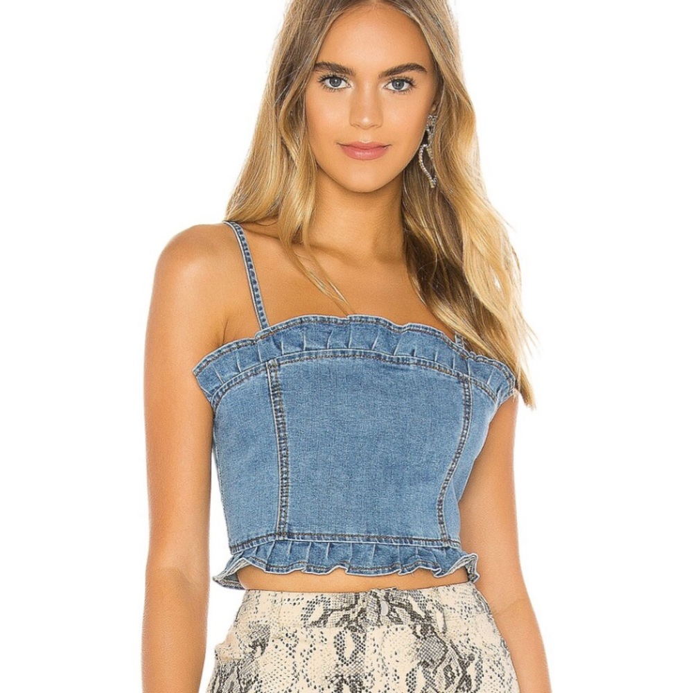 Superdown Dominique ruffle denim crop top